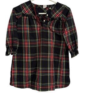 Crewcuts Plaid Tunic Top Girls 7 Blouse Red Black Green Ruffle Shirt Holiday EUC